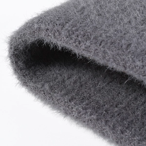 Dark grey feather yarn knit beanie for men and women with soft plush texture