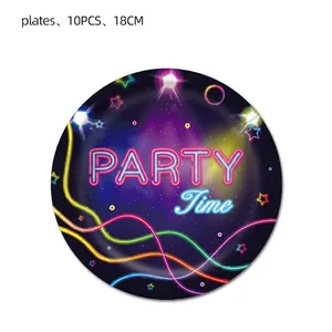 Piatti di carta Neon Party Time set da 10 pezzi 18cm per decorazioni di feste di compleanno