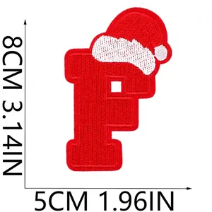 Detailed dimensions of Christmas letter F embroidery patch with festive snowman motif
