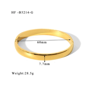 Detailed size parameters of 18K gold plated bangle with 60mm diameter and 7.7mm width