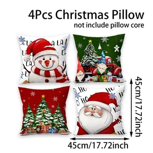 Set of 4 Christmas pillow covers 45x45cm with gnome and tree prints on linen fabric