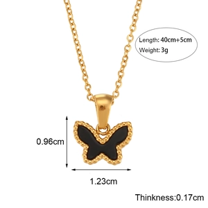 Detailed size chart showing dimensions and weight of the gold butterfly pendant necklace
