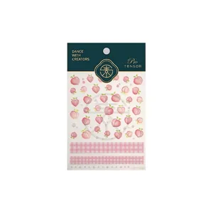 Autocollants nail art pêche rose avec motifs à carreaux et perles sur fond blanc