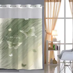 Waterproof butterfly print shower curtain with double large rings and gradient design