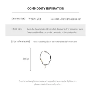 Guide des tailles du collier de perles nœud rétro, longueur 49,5cm et détails en alliage