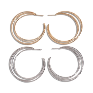Minimalist multi-layer geometric C-shaped hoop earrings in gold and silver finish