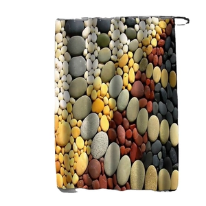 Rideau de douche imperméable avec motif réaliste de galets colorés et crochets de fixation
