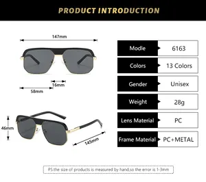 Detailed dimension guide for unisex aviator sunglasses with frame measurements