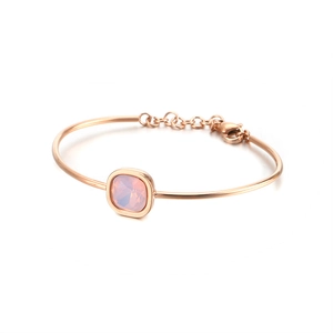 Bracciale geometrico in acciaio inossidabile oro rosa con zircone viola di forma quadrata