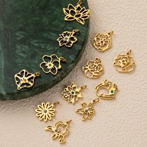 Collier Pendentif Fleur Creuse Acier Inoxydable Plaqué Or 18K Pierre De Naissance Zirconium Coloré Bijoux Femmes