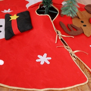 100cm red Christmas tree skirt with reindeer embroidery and gold trim decoration