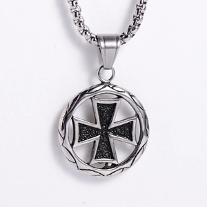 Minimalist vintage silver stainless steel iron cross pendant necklace for men and women