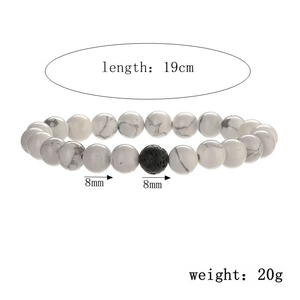 8mm White Howlite and Black Volcanic Stone elastic beaded bracelet for men and women