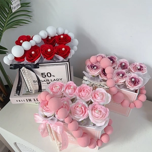 Premium soap rose gift box with elegant pearls and beaded chain for romantic decoration