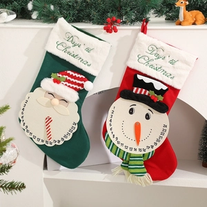 Christmas Stocking Advent Calendar Countdown Felt Flannel Santa Snowman Fireplace Hanging Decor