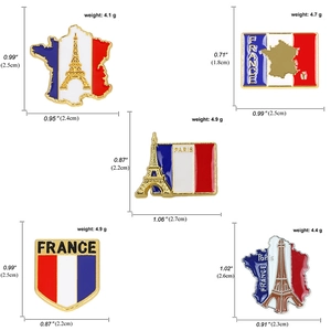Lot de broches émaillées thème France avec Tour Eiffel et drapeau et dimensions