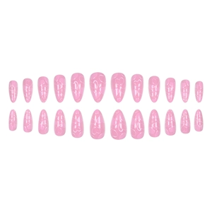 24 faux ongles amande en rose tendre avec textures de cœur en relief 3D