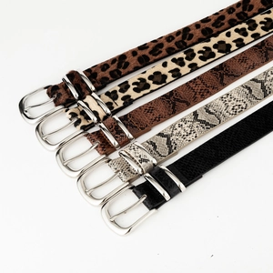 Women Belt PU Leather Leopard Snake Animal Print Alloy Pin Buckle Double Ring Western Chic Fashion Accessory