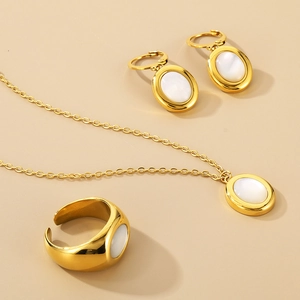 French luxury 3-piece jewelry set with oval cat eye stone necklace, earrings, and ring