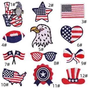 Detailed set of 12 US Independence Day patriotic embroidery patches with weight of 23.1g