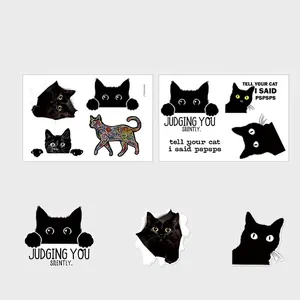 Size specifications for 8pcs waterproof cat stickers showing various dimensions in cm and inches