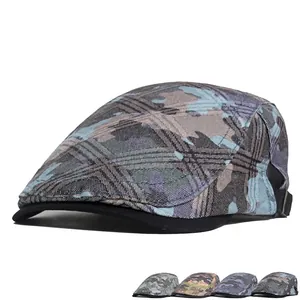 Retro Camouflage Flat Cap Washed Cotton Newsboy Hat Adjustable Vintage British Style For Men Outdoor Sun Protection