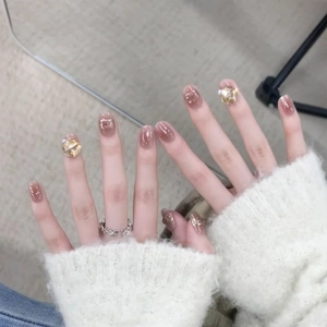 Faux Ongles À Coller Dégradé Marron Nude Avec Strass Effet Oeil De Chat Paillettes Ongles Artificiels Élégants Pour Femmes