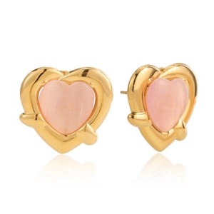 Stainless Steel Pink Cat Eye Heart Stud Earrings Gold Plated Waterproof Hypoallergenic Sweet Chic Jewelry For Women