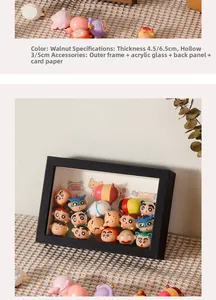 Walnut finish 3D shadow box frame with 5cm depth for collecting mini toy figurines