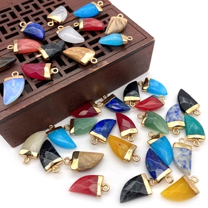 Natural Stone Chili Shaped Pendants Faceted Gemstone Charms With Gold Plated Edges For DIY Jewelry Making Necklaces Accessories