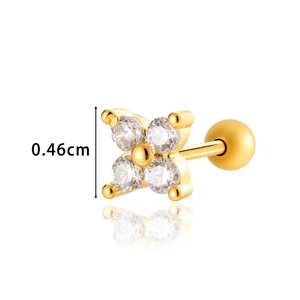 Titanium steel flower ear stud with cubic zirconia stones and screw ball back 0.46cm