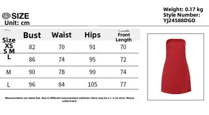 Size guide table for strapless satin mini dress with chest and waist measurements