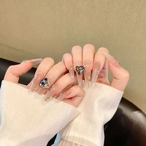 Handgefertigt Lange Sargform Press-On-Nägel Braun Farbverlauf Strass Dekor Elegant Künstliche Nägel Damen Party