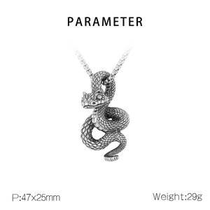 Vintage Coiled Snake Pendant Necklace Stainless Steel Punk Gothic Python Jewelry For Men Retro Oxidized Finish