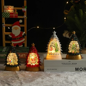Boule De Neige Sapin De Noël Lampe À Eau LED Brillante Avec Paillettes Dynamiques Plastique Ornement De Bureau Cadeau Décoration