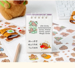 Cute Capybara stationery set featuring a spiral notebook and waterproof DIY PET stickers