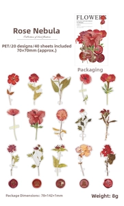 Detail of 40pcs PET stickers featuring vintage dried flowers and wax seal designs