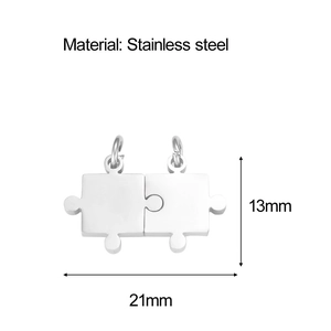 Set of two interlocking stainless steel puzzle charms in silver for DIY jewelry making