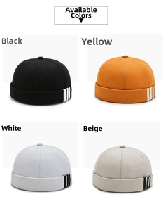 Detail of four color options of minimalist miki hats with contrasting triple stripes