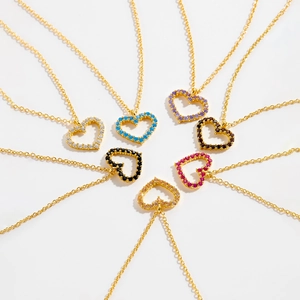 Sparkling S925 sterling silver heart pendant necklace with colorful zircon gemstones