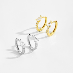 Classic S925 sterling silver hoop earrings with pear-shaped cubic zirconia drops in gold and silver