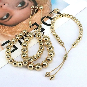 Gold Plated Brass Round Ball Beaded Bracelet Adjustable Slider Minimalist Fashion Jewelry For Women