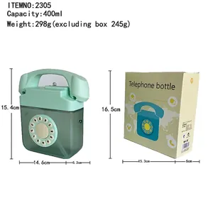 Creative 400ml telephone-shaped water bottle with shoulder strap and packaging box