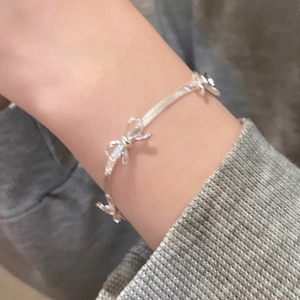 Bow Knot Blade Chain Bracelet Copper Silver Plated Adjustable Elegant Minimalist Jewelry For Women