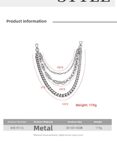 Detailed size chart for multi-layer silver industrial metal wallet chain 30-45cm