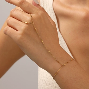 Minimalist gold plated stainless steel finger bracelet with small tube chain for women