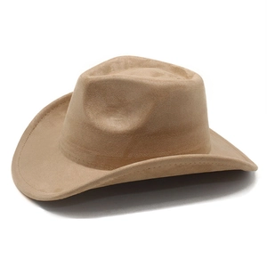 Detail showing high-quality khaki suede western cowboy hat with reinforced stitching and curved brim