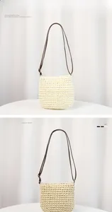Detail of woven texture on cream and light brown crossbody bags with slim straps