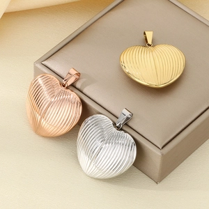 18K gold plated heart pendants with striped texture in gold, rose gold, and silver finishes