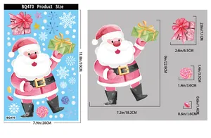 Size chart for Santa Claus window stickers with precise dimensions for holiday decor